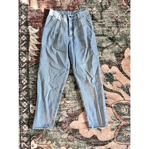 vintage 80s LEE JEANS high rise pleated medium wash 100% cotton mom blue 7/8‎